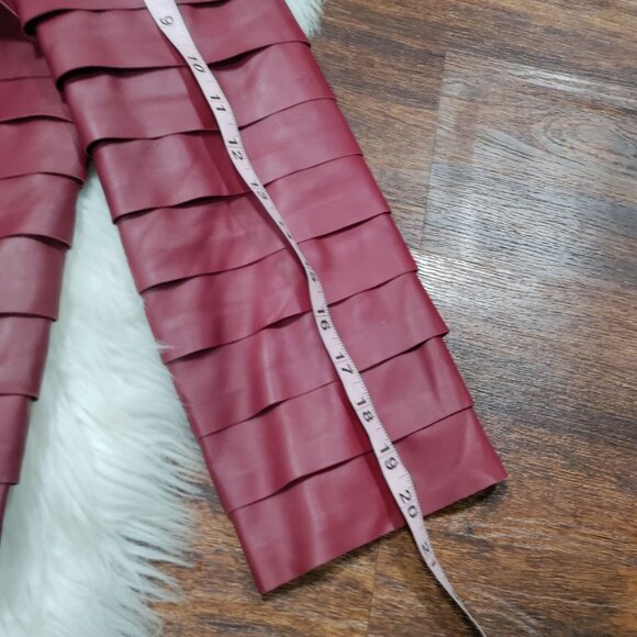 Lafayette 148 New York Burgundy 100% Leather Open Front Layered Jacket Size 6 - Picture 12 of 15